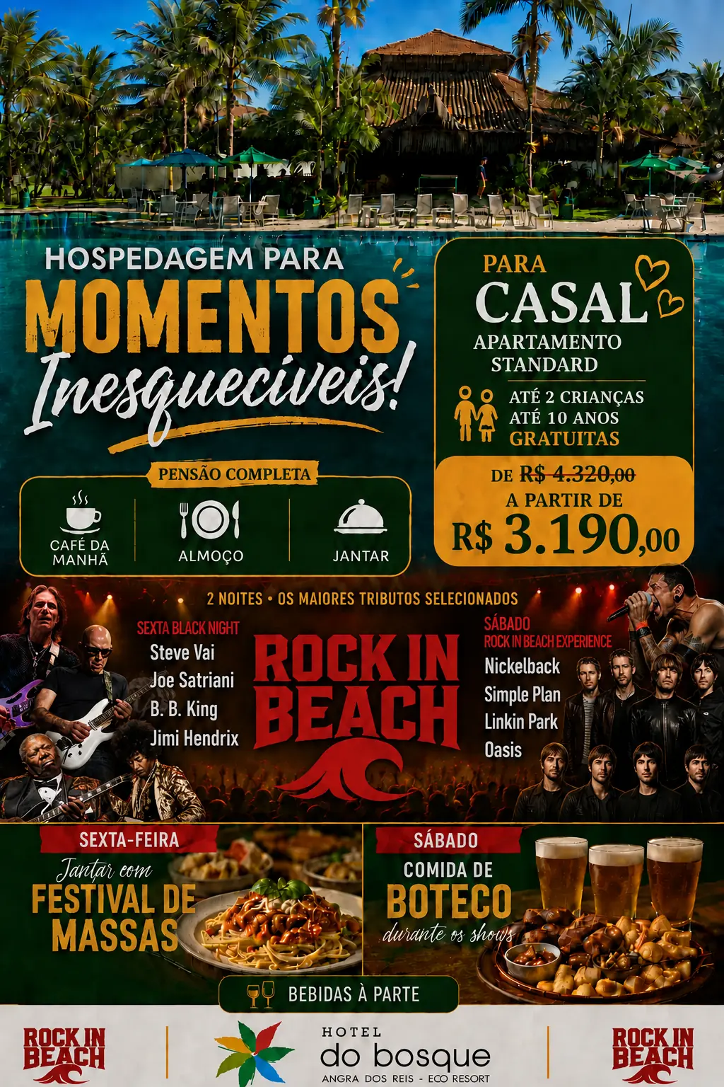 Oferta Country in Beach 2027 no Hotel do Bosque, com hospedagem, pensão completa, shows exclusivos e condição especial para casal e crianças